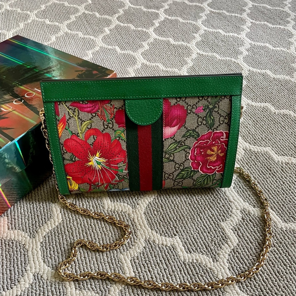 GUCCI GG Supreme Monogram Flora Web Small Ophidia Chain Shoulder Bag Green. NWOT - Picture 3 of 15